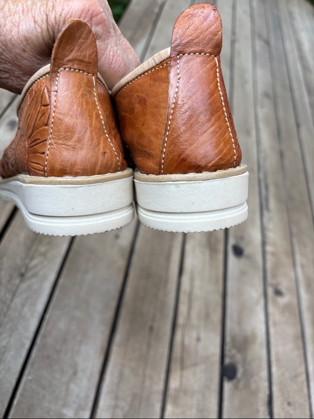 Huaraches (7) Embossed Brown Leather Sunflower & Woven Design Lace-up Loafer - Picture 6 of 12